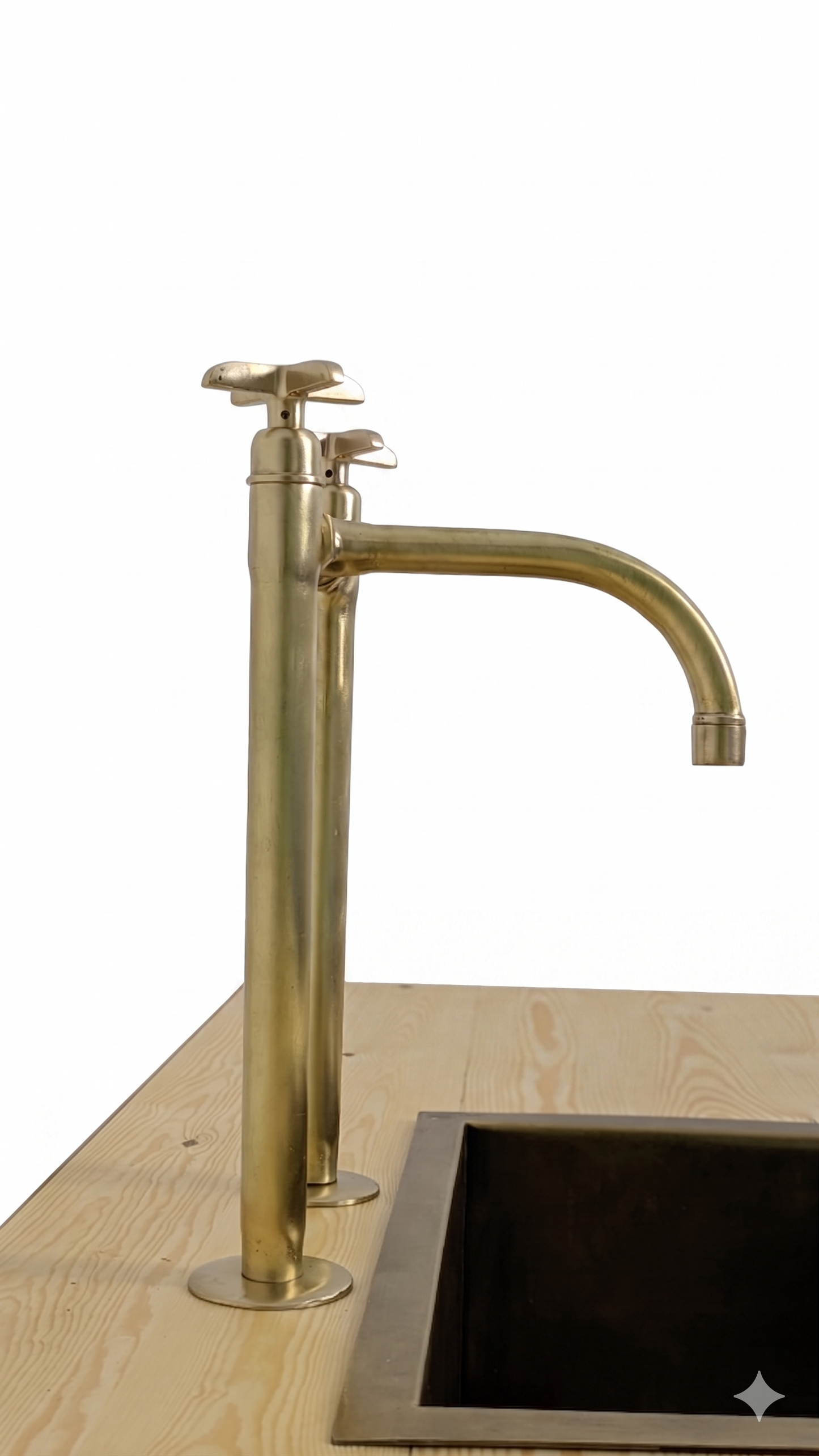 Handmade Brushed Brass Bridge Kitchen Faucet