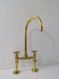 Unlacquered Brass Kitchen Bridge Faucet, Solid Brass 6" Bridge Faucet with Cross Handles and Straight Legs.