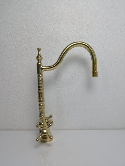 Bathroom brass faucet, Vintage-inspired faucet, Handcrafted brass fixture, Unlacquered brass finish