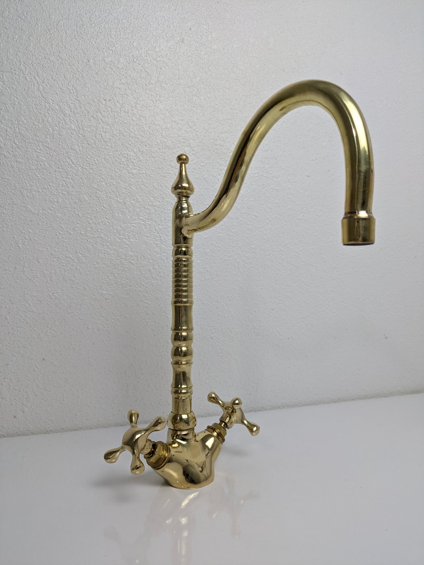 Bathroom brass faucet, Vintage-inspired faucet, Handcrafted brass fixture, Unlacquered brass finish