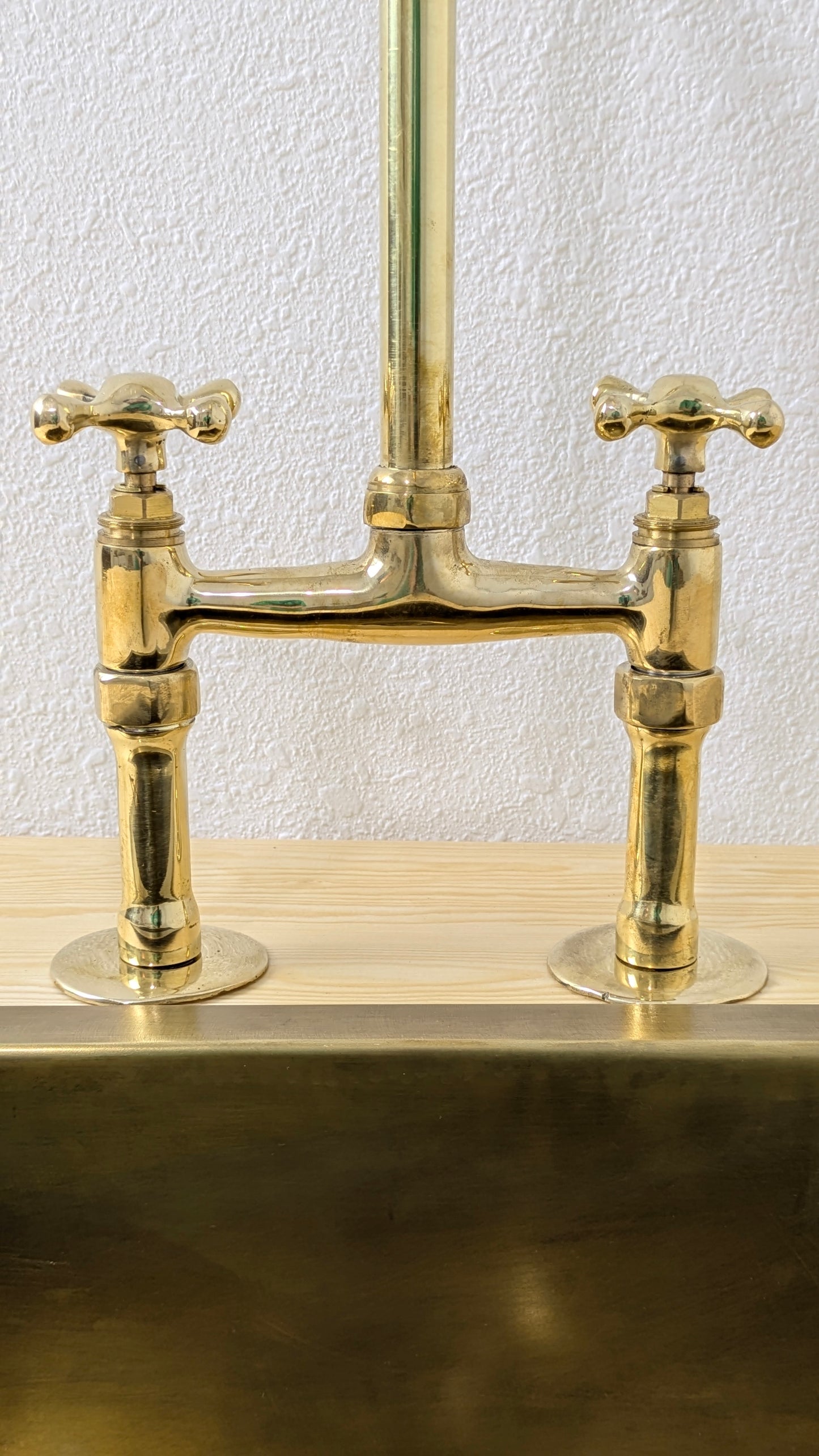 Unlacquered Brass Kitchen Faucet, 6" Bridge Faucet with Cross Handles, Antique Brass, Vintage Brass Faucet
