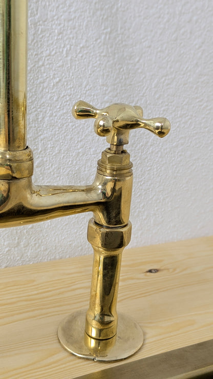 Unlacquered Brass Kitchen Faucet, 6" Bridge Faucet with Cross Handles, Antique Brass, Vintage Brass Faucet