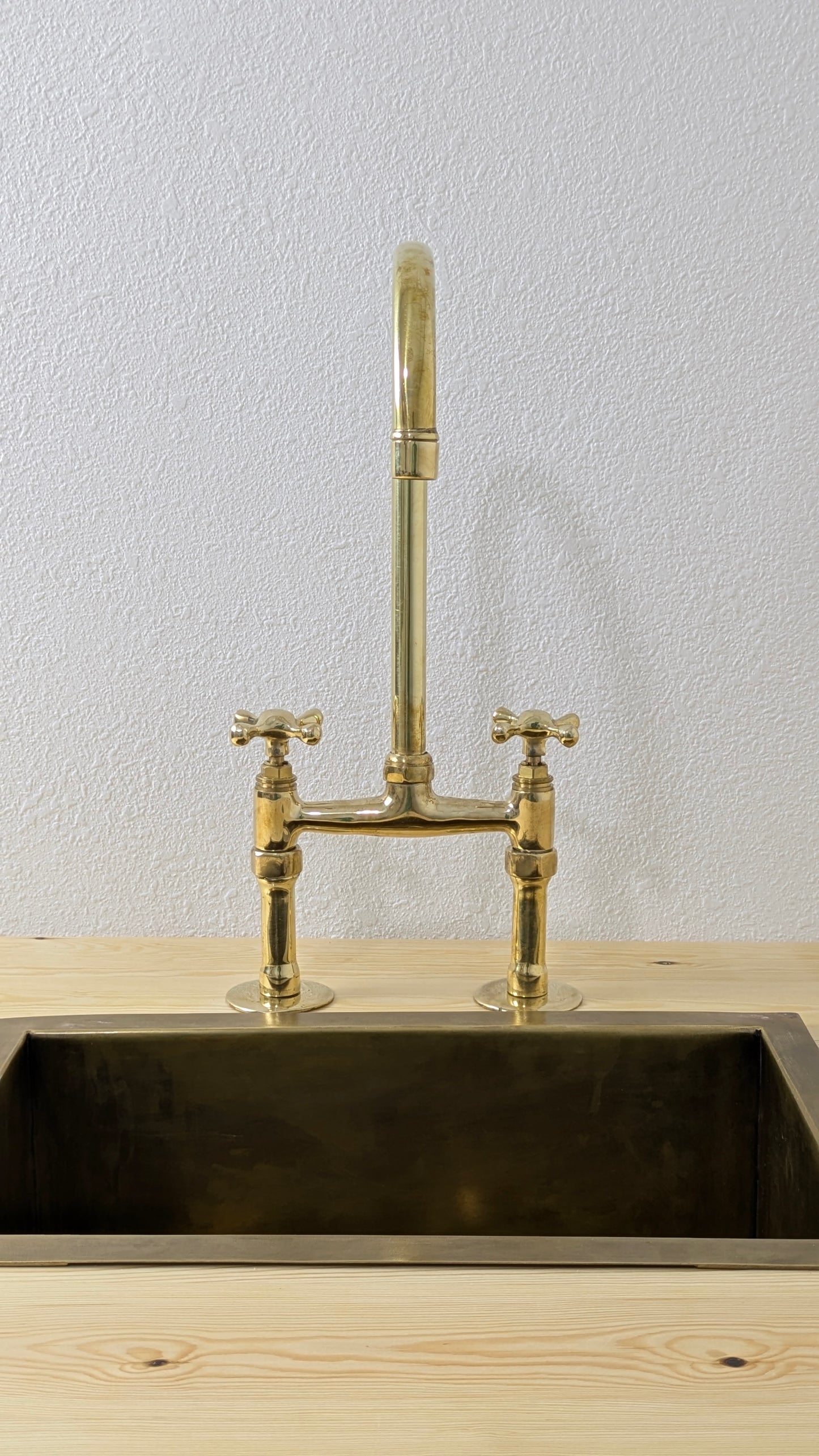 Unlacquered Brass Kitchen Faucet, 6" Bridge Faucet with Cross Handles, Antique Brass, Vintage Brass Faucet