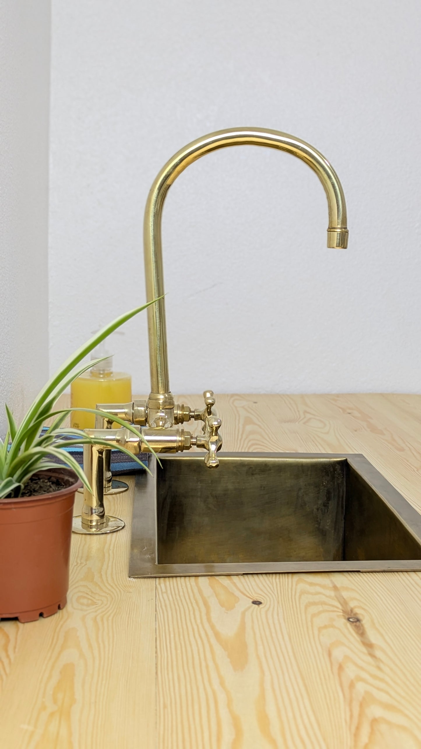 Unlacquered Brass Bridge Kitchen Faucet, Handmade Brass Sink Faucet, Antique Brass Kitchen Faucet