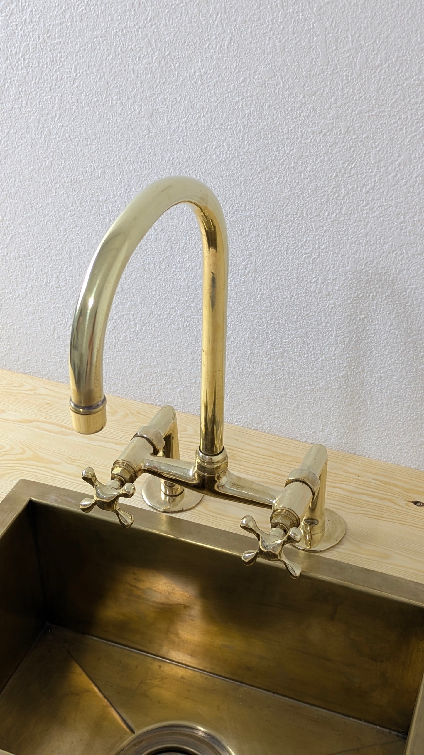 Unlacquered Brass Bridge Kitchen Faucet, Handmade Brass Sink Faucet, Antique Brass Kitchen Faucet