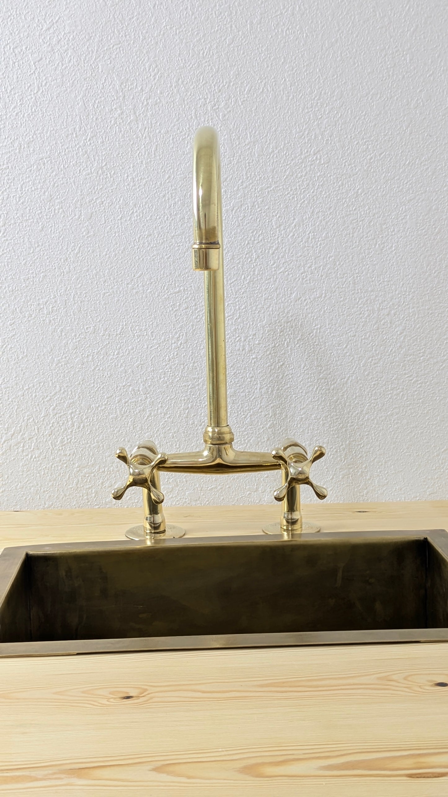 Unlacquered Brass Bridge Kitchen Faucet, Handmade Brass Sink Faucet, Antique Brass Kitchen Faucet