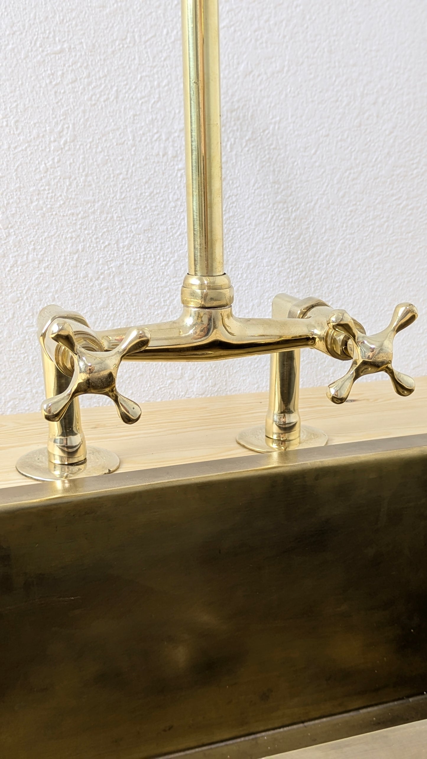 Unlacquered Brass Bridge Kitchen Faucet, Handmade Brass Sink Faucet, Antique Brass Kitchen Faucet