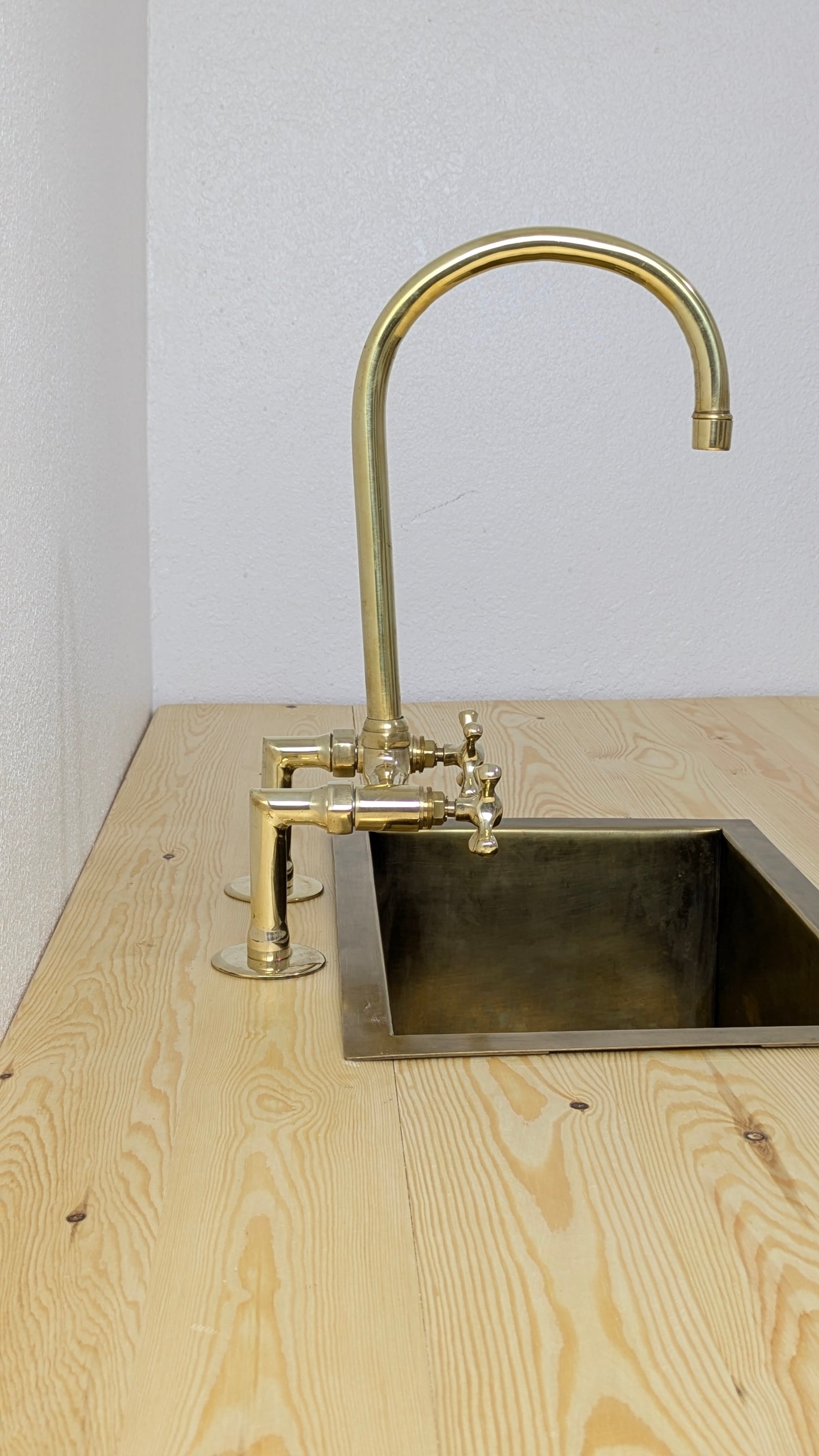 Unlacquered Brass Bridge Kitchen Faucet, Handmade Brass Sink Faucet, Antique Brass Kitchen Faucet