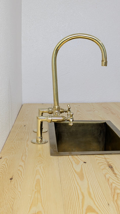 Unlacquered Brass Bridge Kitchen Faucet, Handmade Brass Sink Faucet, Antique Brass Kitchen Faucet