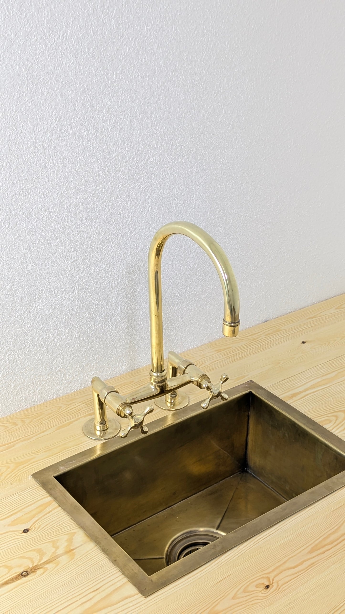 Unlacquered Brass Bridge Kitchen Faucet, Handmade Brass Sink Faucet, Antique Brass Kitchen Faucet