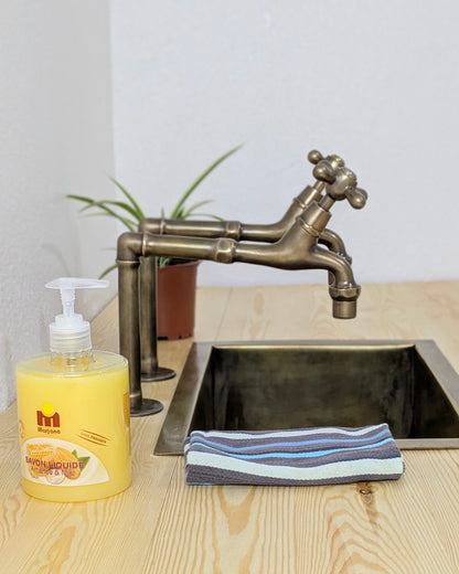 Vintage Brushed Brass Pillar Kitchen Faucet – Separate Handles For Hot & Cold Water.