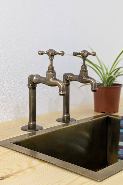 Brass Pillar Taps – Rustic Sink Pair – Old Bronze  Finish