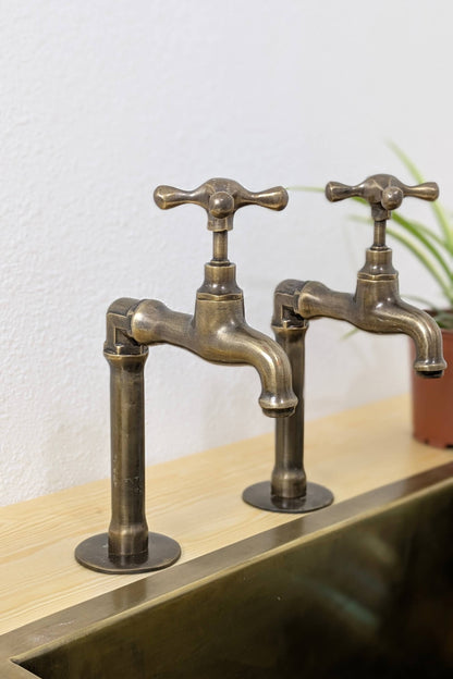 Brass Pillar Taps – Rustic Sink Pair – Old Bronze  Finish