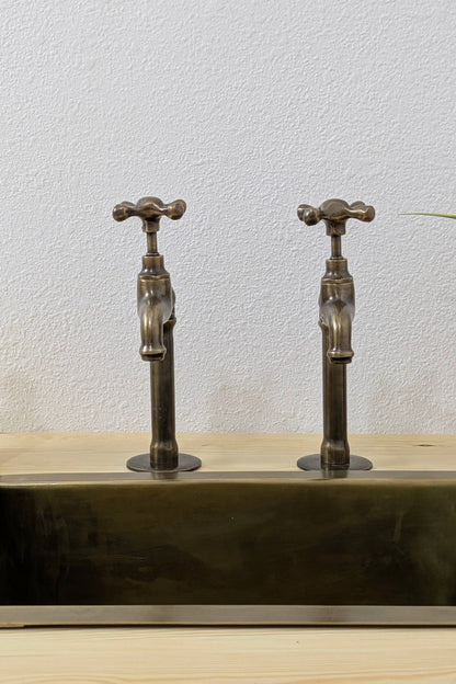 Brass Pillar Taps – Rustic Sink Pair – Old Bronze  Finish