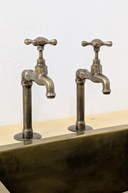 Brass Pillar Taps – Rustic Sink Pair – Old Bronze  Finish