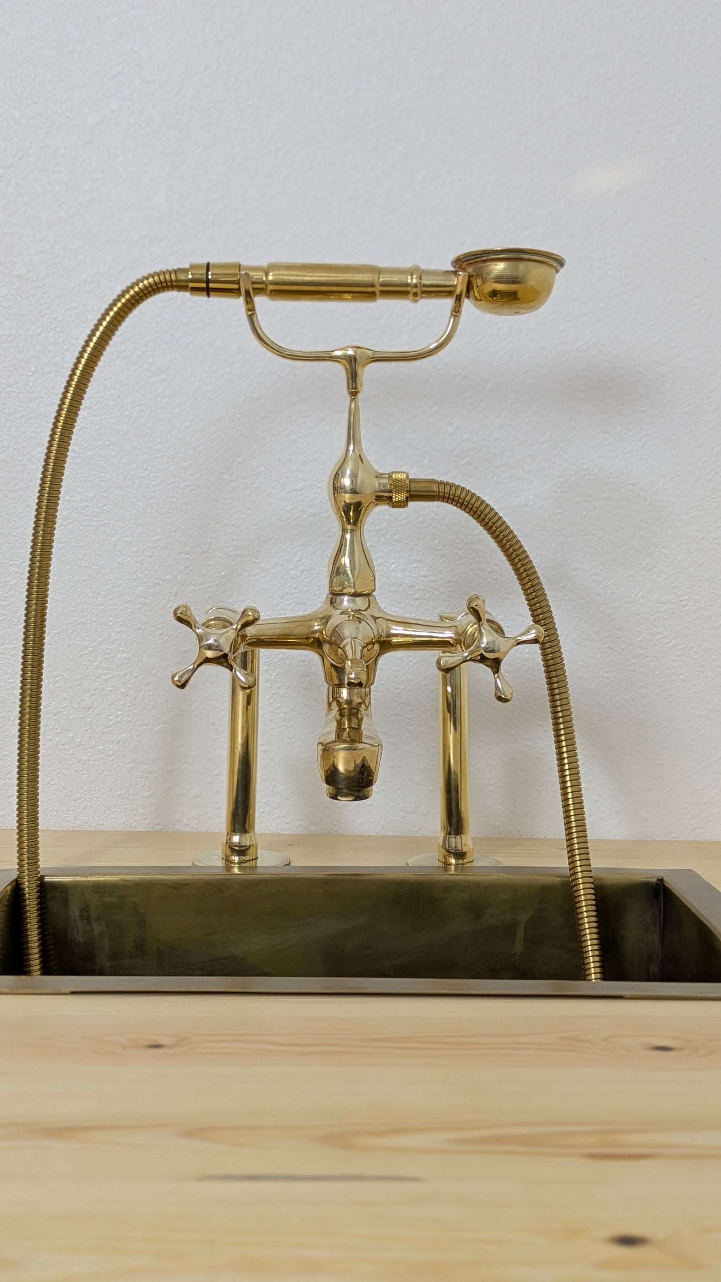 Unlacquered Brass Deck Mounted Bath Filler with Hand Shower
