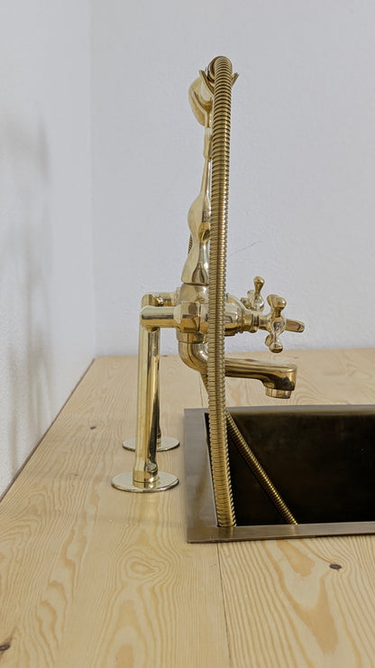 Unlacquered Brass Deck Mounted Bath Filler with Hand Shower