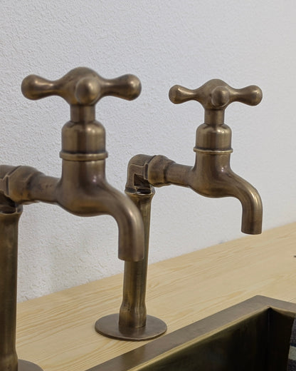 Individual Countertop Brass Pillar Taps, Antique Brass Faucets, Old Bronze  Finish