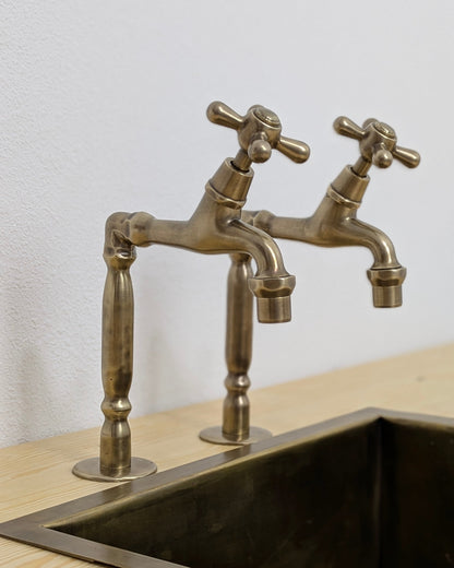 Handmade Moroccan Brass Pillar Sink Taps - Old Bronze Finish