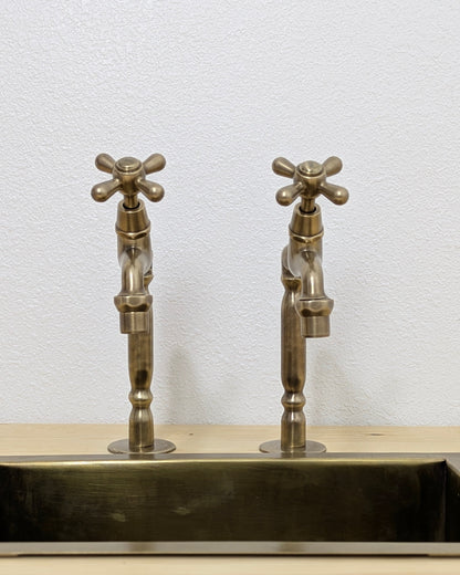 Handmade Moroccan Brass Pillar Sink Taps - Old Bronze Finish