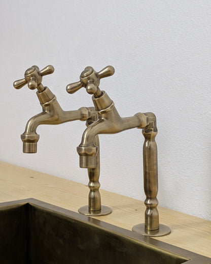 Handmade Moroccan Brass Pillar Sink Taps - Old Bronze Finish