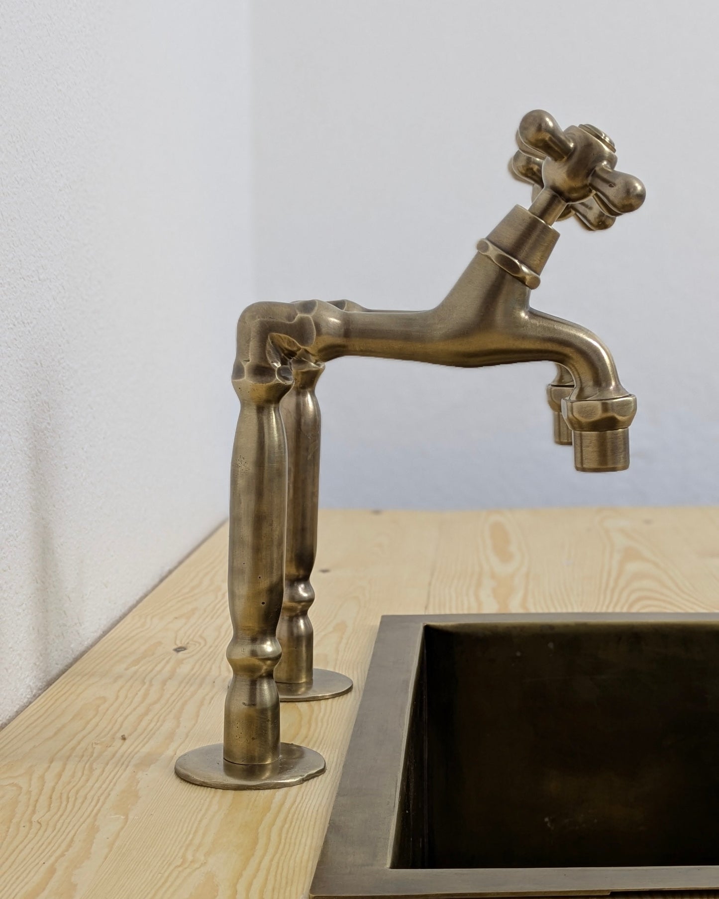Handmade Moroccan Brass Pillar Sink Taps - Old Bronze Finish
