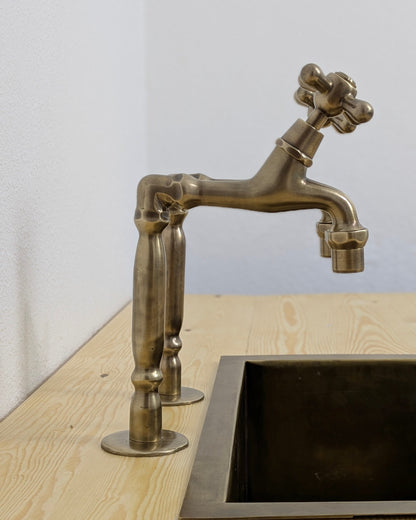 Handmade Moroccan Brass Pillar Sink Taps - Old Bronze Finish