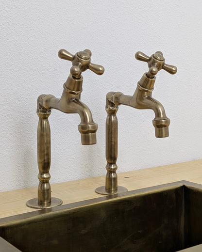 Handmade Moroccan Brass Pillar Sink Taps - Old Bronze Finish