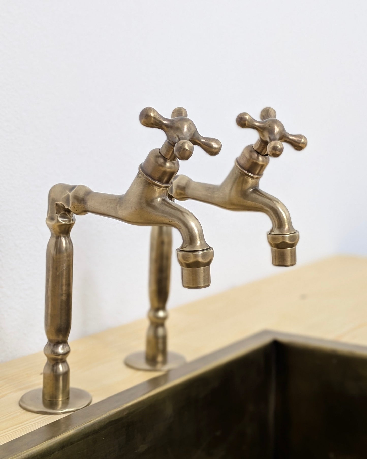 Handmade Moroccan Brass Pillar Sink Taps - Old Bronze Finish