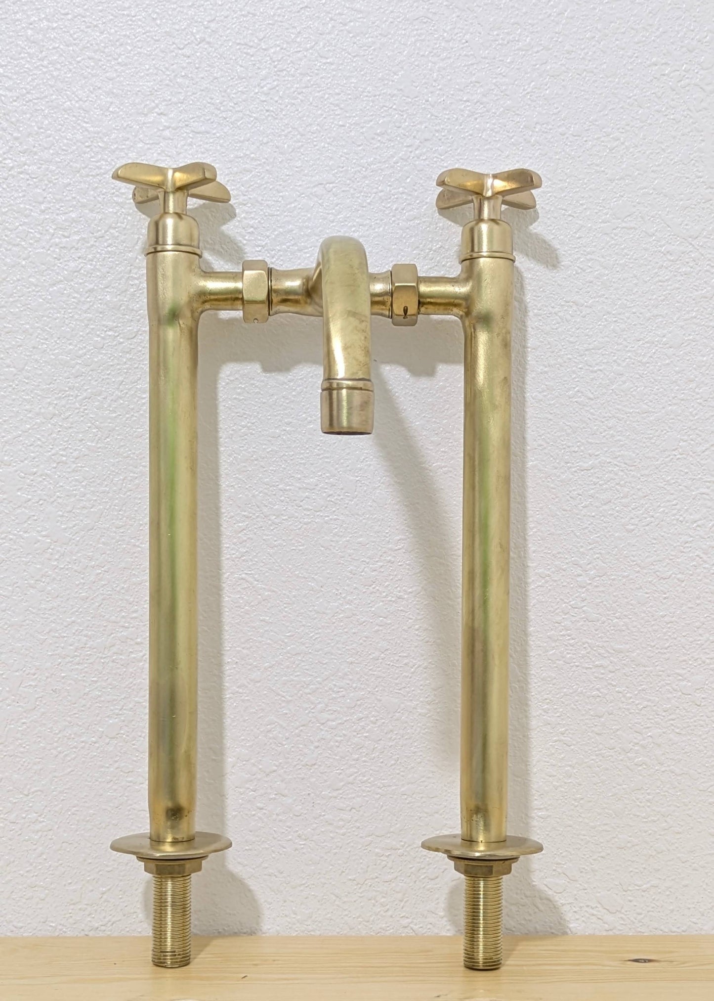 Handmade Brushed Brass Bridge Kitchen Faucet
