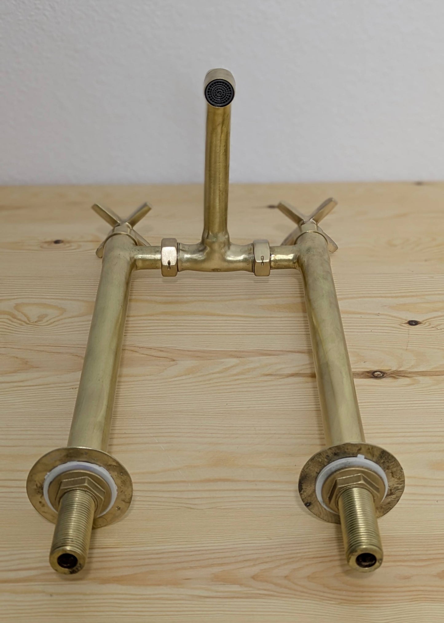 Handmade Brushed Brass Bridge Kitchen Faucet