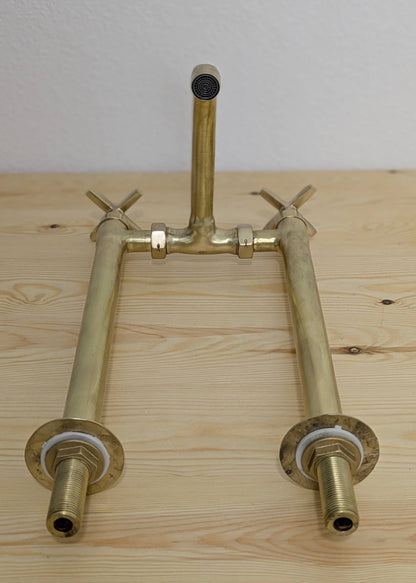 Handmade Brushed Brass Bridge Kitchen Faucet
