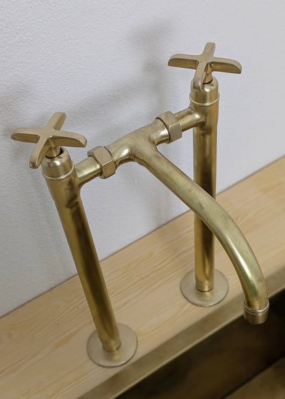 Handmade Brushed Brass Bridge Kitchen Faucet