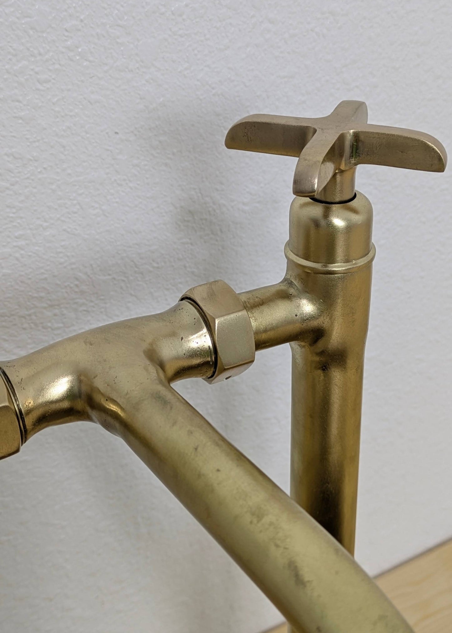 Handmade Brushed Brass Bridge Kitchen Faucet