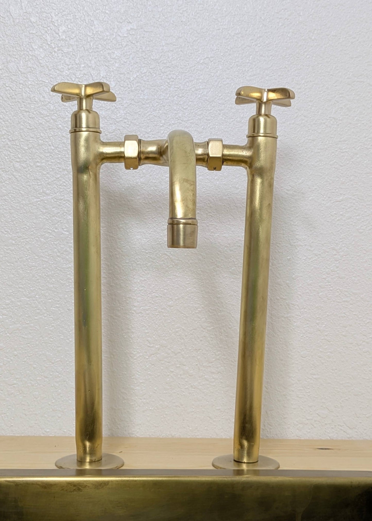 Handmade Brushed Brass Bridge Kitchen Faucet