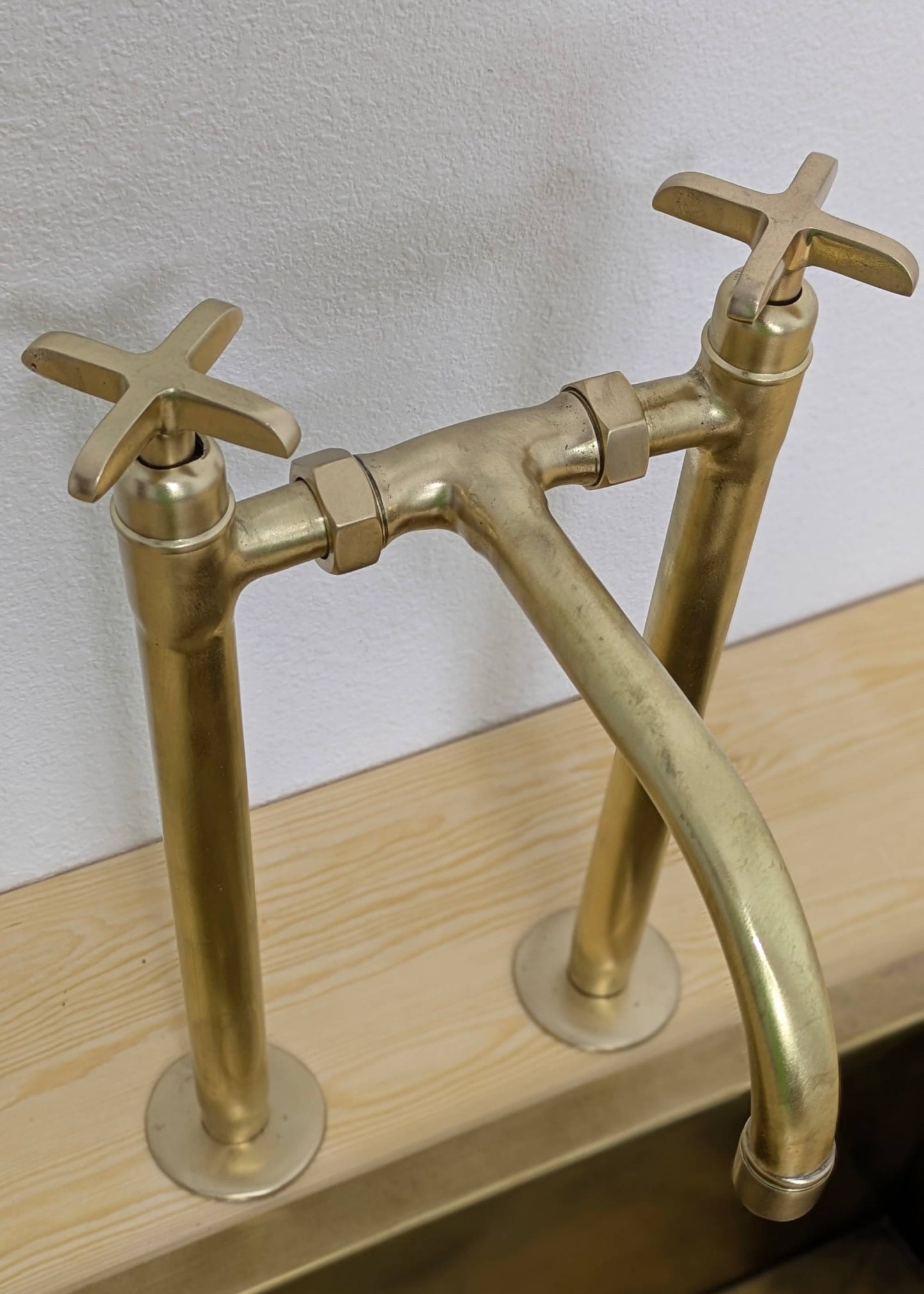 Handmade Brushed Brass Bridge Kitchen Faucet
