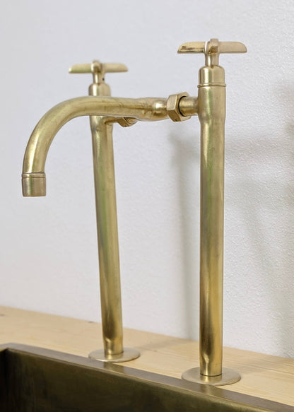 Handmade Brushed Brass Bridge Kitchen Faucet
