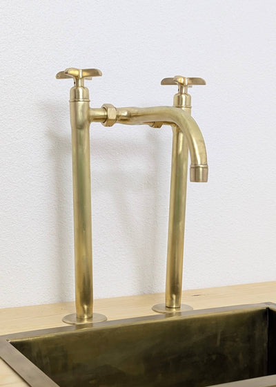 Handmade Brushed Brass Bridge Kitchen Faucet