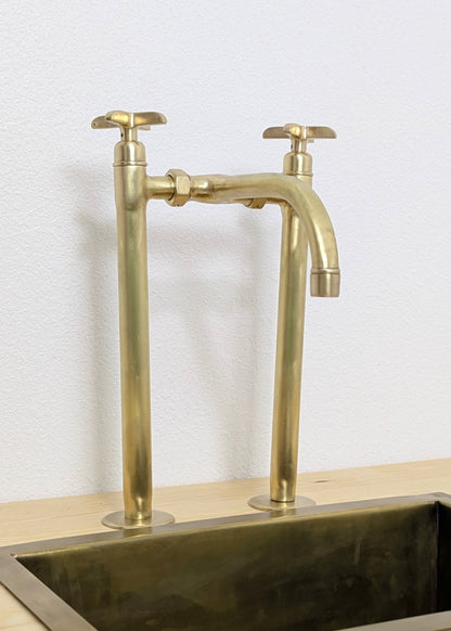 Handmade Brushed Brass Bridge Kitchen Faucet