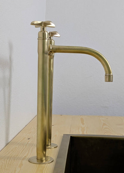 Handmade Brushed Brass Bridge Kitchen Faucet