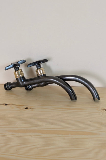 Wall mounted brass faucets, Vintage style bathroom or kitchen taps.