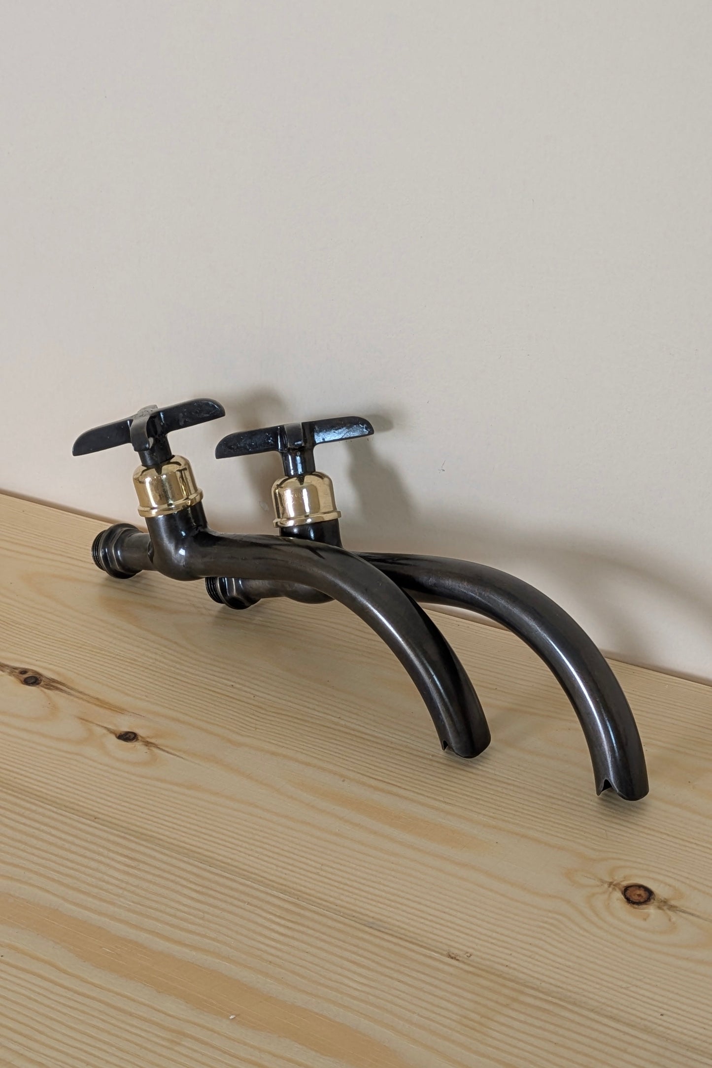 Wall mounted brass faucets, Vintage style bathroom or kitchen taps.