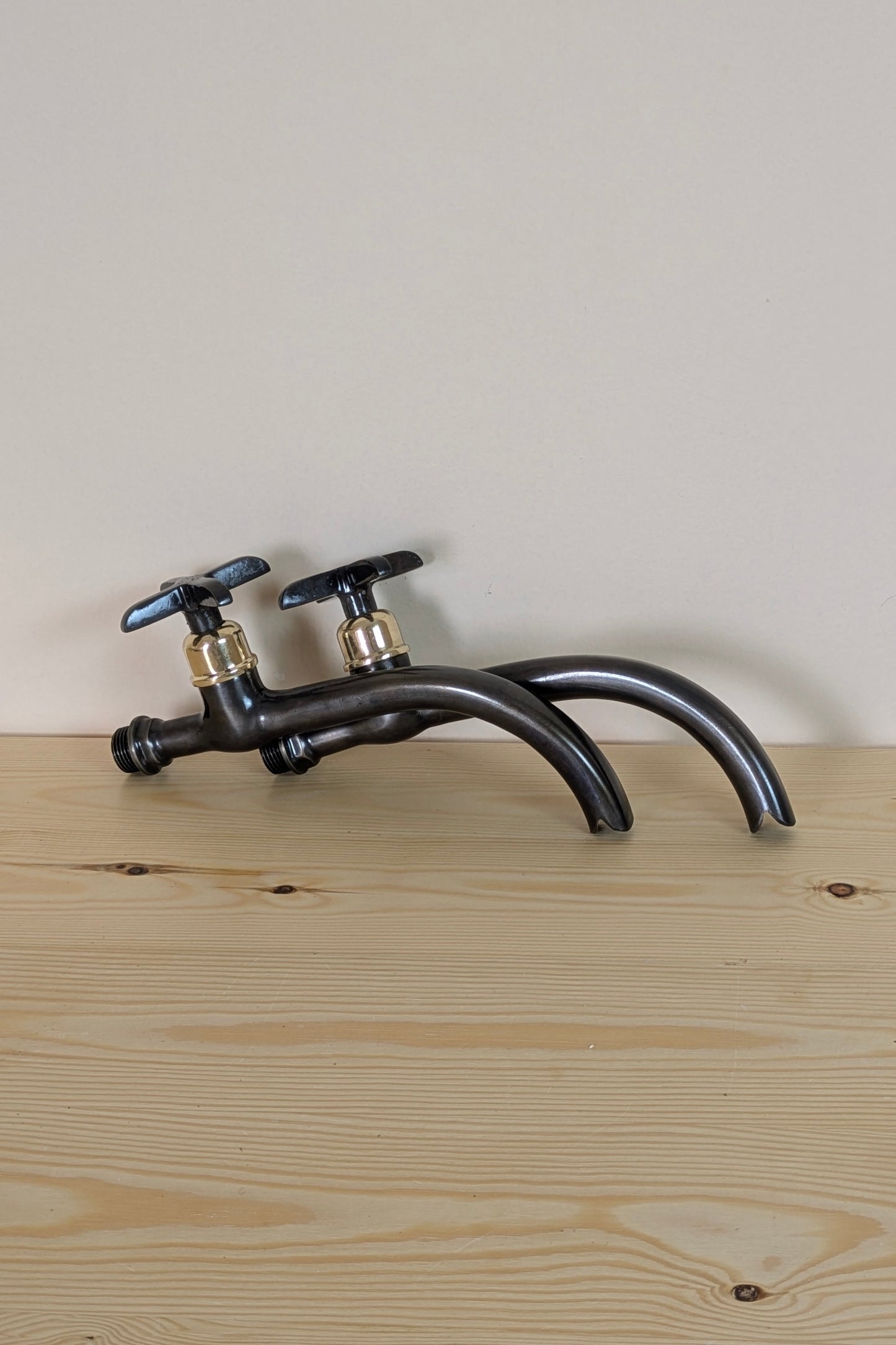 Wall mounted brass faucets, Vintage style bathroom or kitchen taps.