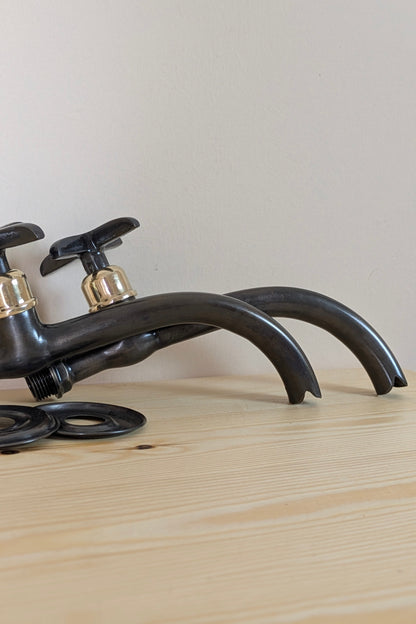 Wall mounted brass faucets, Vintage style bathroom or kitchen taps.