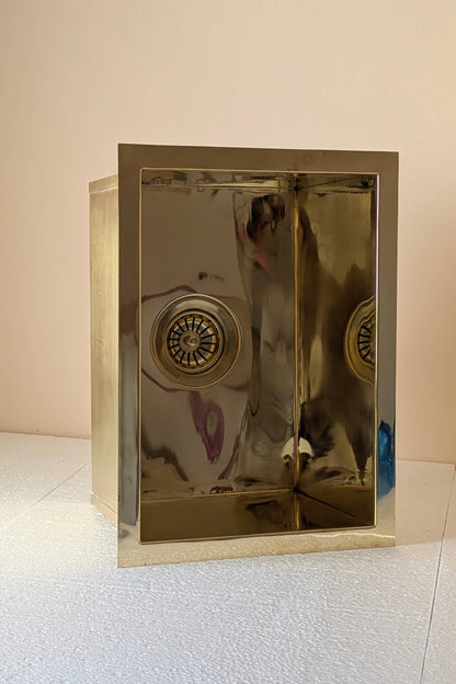Undermount Single Bowl brass Sink: Rectangular Unlacquered Sink With It Drain Basket.