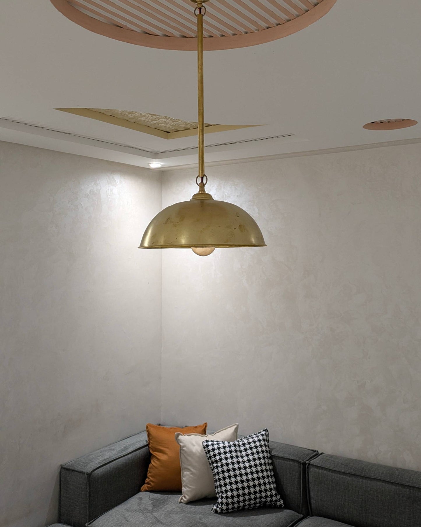 Handmade Brass Pendant Light, Pumphouse Dome Shaped Pendant.