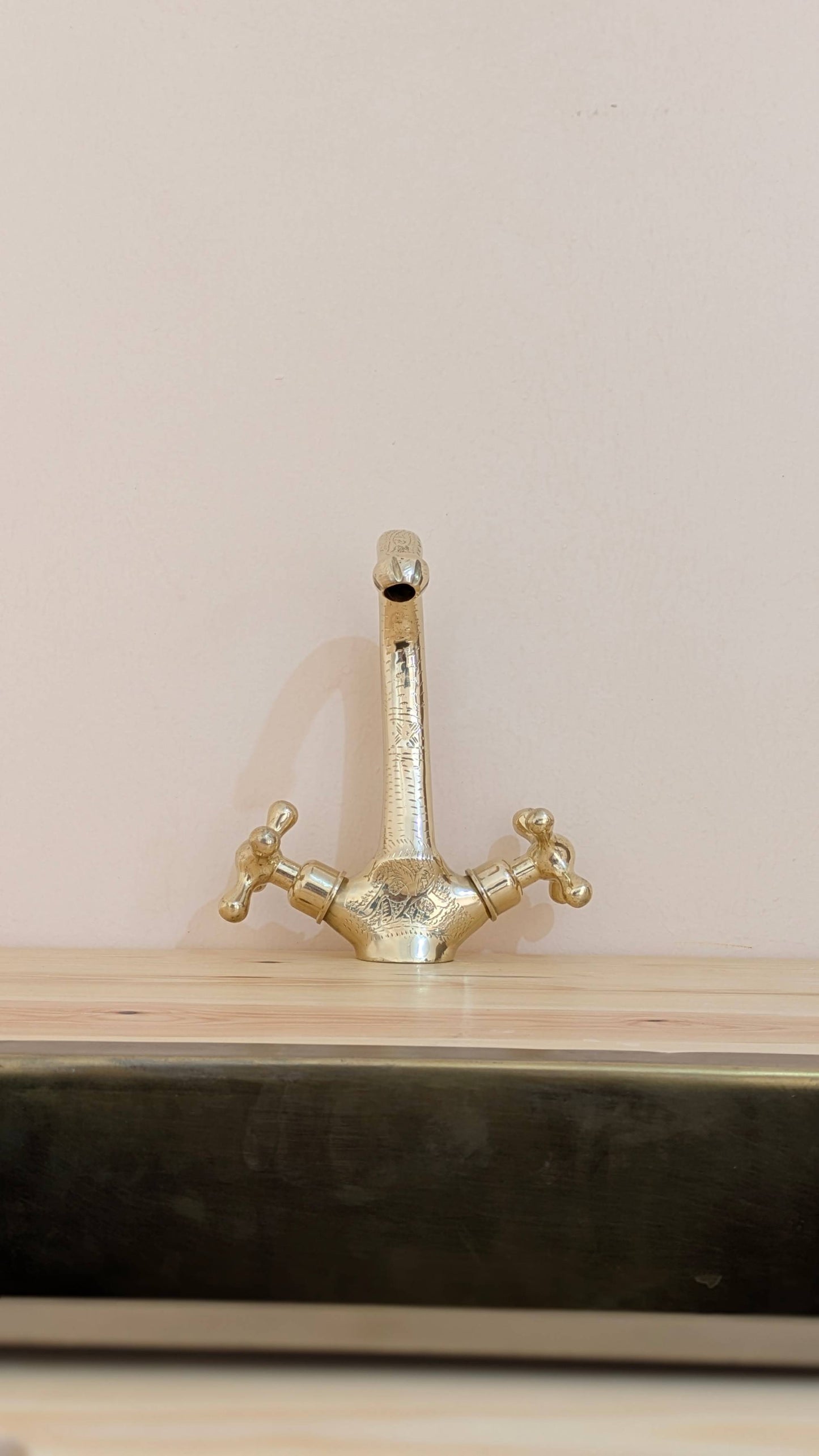 Artibrass Hand-Etched Unlacquered Brass Faucet | Vintage Cross Handles
