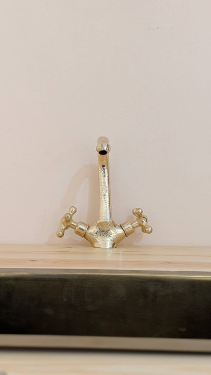 Artibrass Hand-Etched Unlacquered Brass Faucet | Vintage Cross Handles