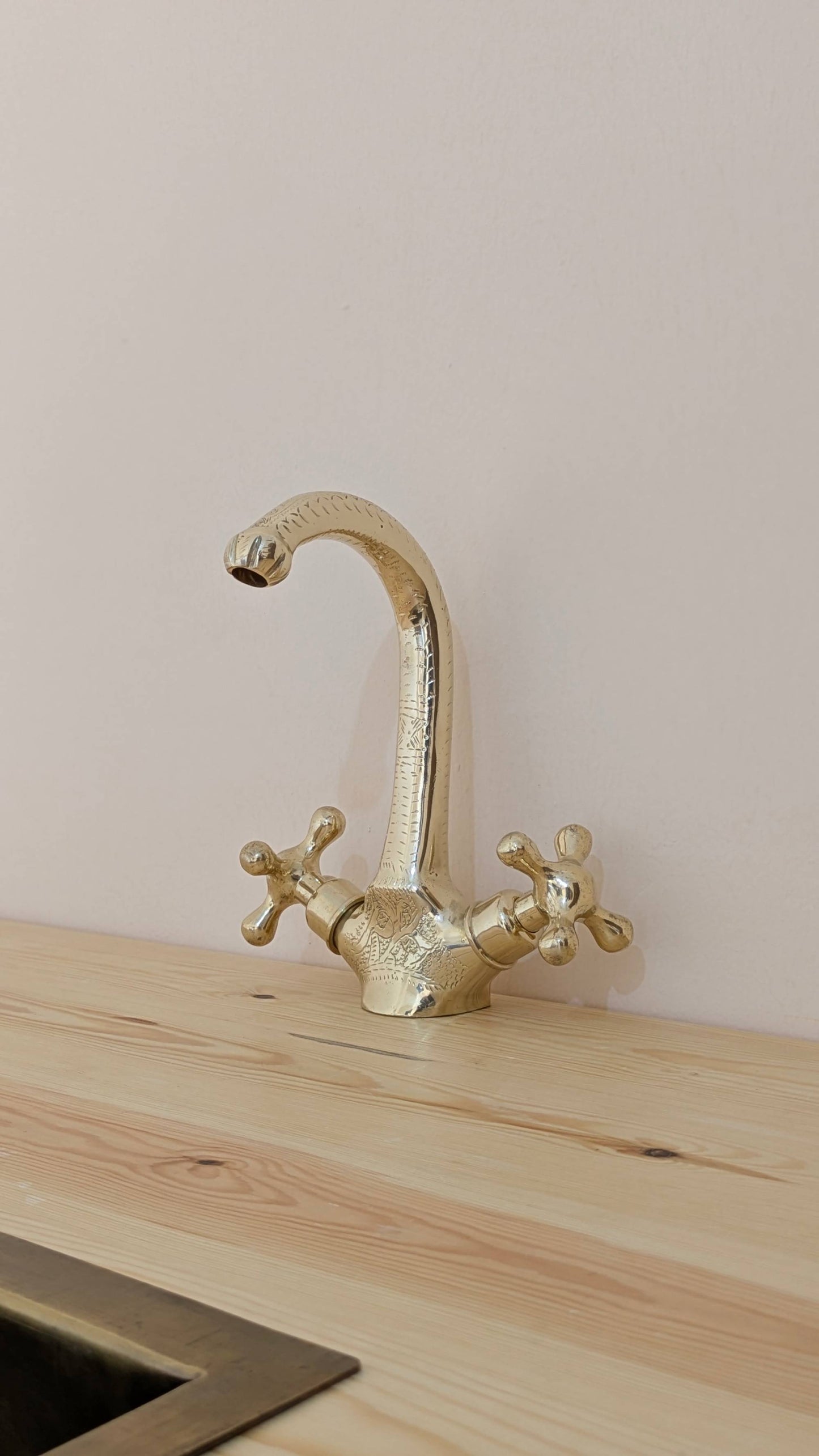 Artibrass Hand-Etched Unlacquered Brass Faucet | Vintage Cross Handles