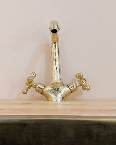 Artibrass Hand-Etched Unlacquered Brass Faucet | Vintage Cross Handles